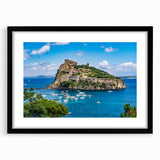 Extra large abstract art print of Naples scenery in colorful, textured style on a black framed canvas.
