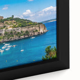 Framed canvas featuring a textured depiction of Naples, Italy in black with vibrant, colorful accents.