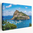 Large stretched canvas depicting a scenic Naples landscape in muted earth tones, ideal for kitchen wall art.
