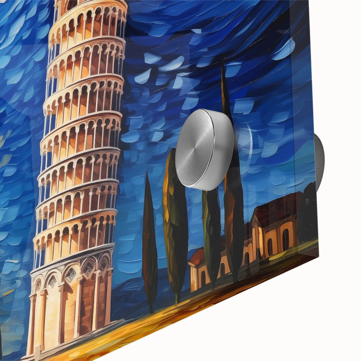 Mid-century modernist style large abstract art print of the Pisa scenery in muted earth tones on acrylic glass.