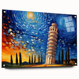 Acrylic print of the Leaning Tower of Pisa in muted earth tones, suitable for bedroom or dining room decor.