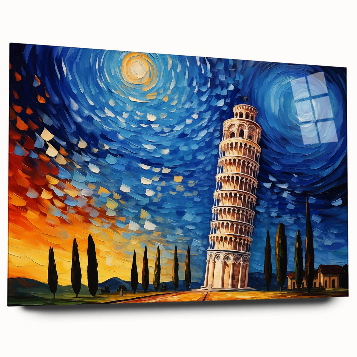 Acrylic glass print of Pisa, Italy, in muted earth tones, suitable for bedroom or dining room decor.