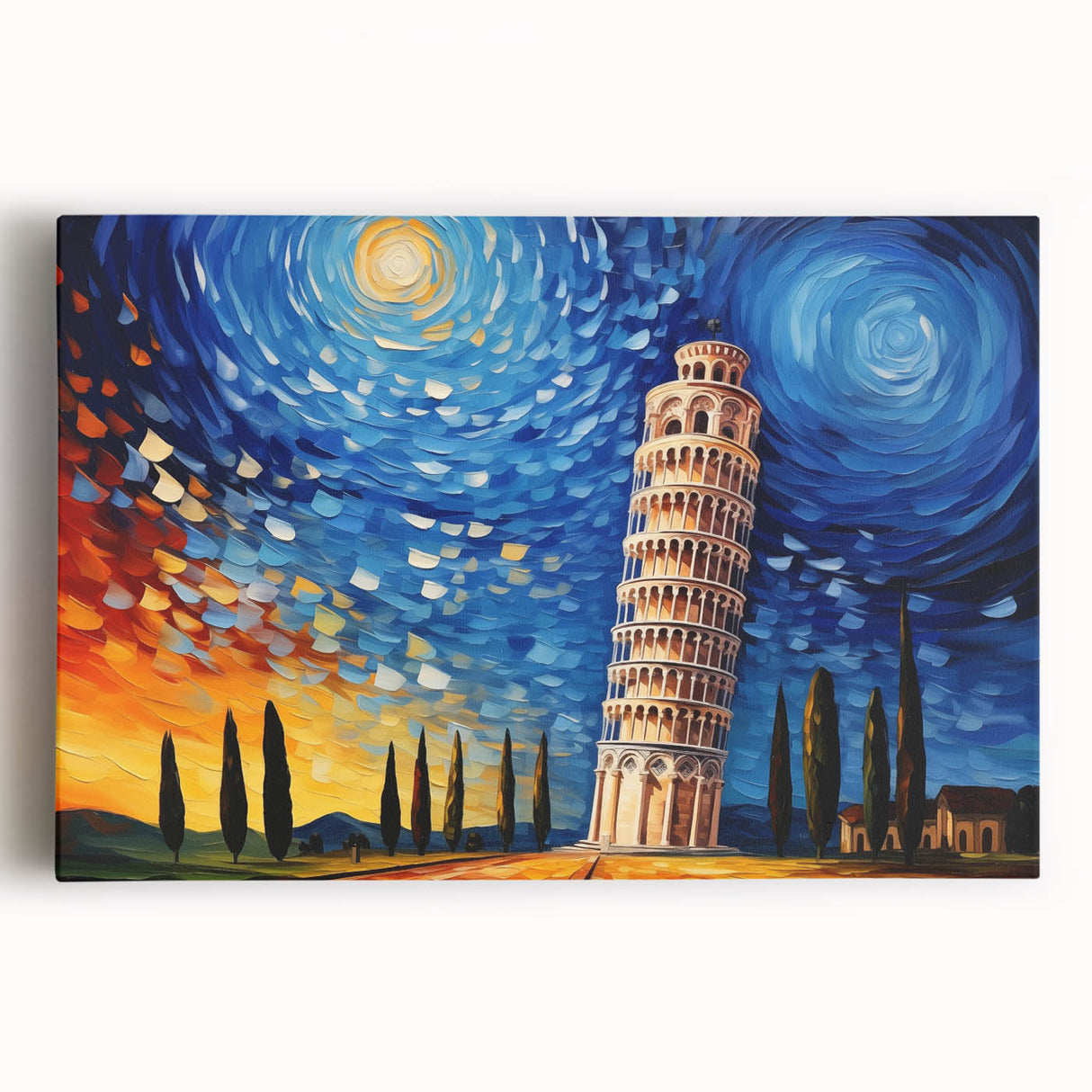 Black and white photograph of the Leaning Tower of Pisa on stretched canvas, ideal for kitchen wall art.