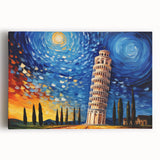 Black and white photograph of the Leaning Tower of Pisa on stretched canvas, ideal for kitchen wall art.