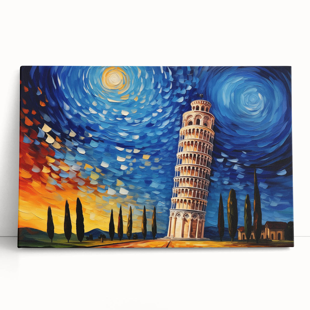Black and white stretched canvas of the Leaning Tower of Pisa, ideal for kitchen wall art.