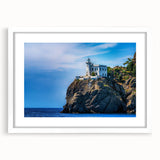 Textured abstract art print of Portofino, Italy in muted pastel shades on a white framed mat, suitable for bedroom art.