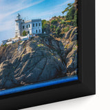 Extra large framed canvas featuring a textured, colorful Portofino, Italy scenery on a black background.