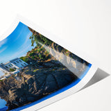 Extra large wall art featuring a line art of flowers, set in a muted color palette, printed on rolled canvas.