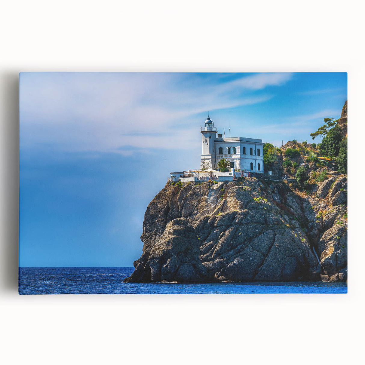 Black and white stretched canvas featuring a scenic view of Portofino, Italy, ideal for kitchen wall art.