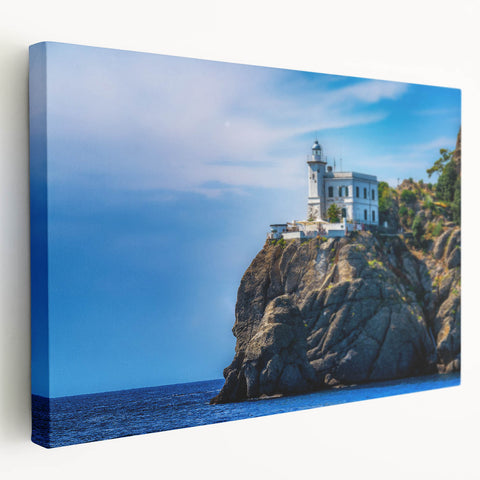 Portofino, Italy scenery on large stretched canvas with vibrant coastal colors, suitable for kitchen wall art.