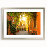 Extra large abstract art print of Rome scenery in muted earth tones on a framed canvas, ideal for living room decor.