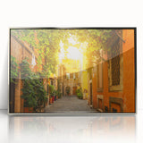 Acrylic print of Rome scenery featuring muted earth tones in a mid-century modernist style, ideal for modern art wall decor.