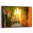 Black and white framed canvas featuring a vintage poster-style landscape of Rome, ideal for bedroom wall decor.