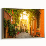 Framed canvas depicting a vintage-style landscape of Rome in black and gold tones, ideal for bedroom wall art.