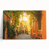 Black and white large art print of Rome scenery on stretched canvas, ideal for kitchen wall art.