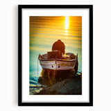 Abstract art print of a colorful Sicilian landscape on a textured, extra large canvas, framed in black.