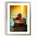 Extra large canvas of abstract Sicilian landscape in earthy tones, framed in silver, ideal for living room decor.