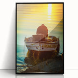 Large abstract wall art depicting a Sicilian landscape in muted earth tones on a framed acrylic.