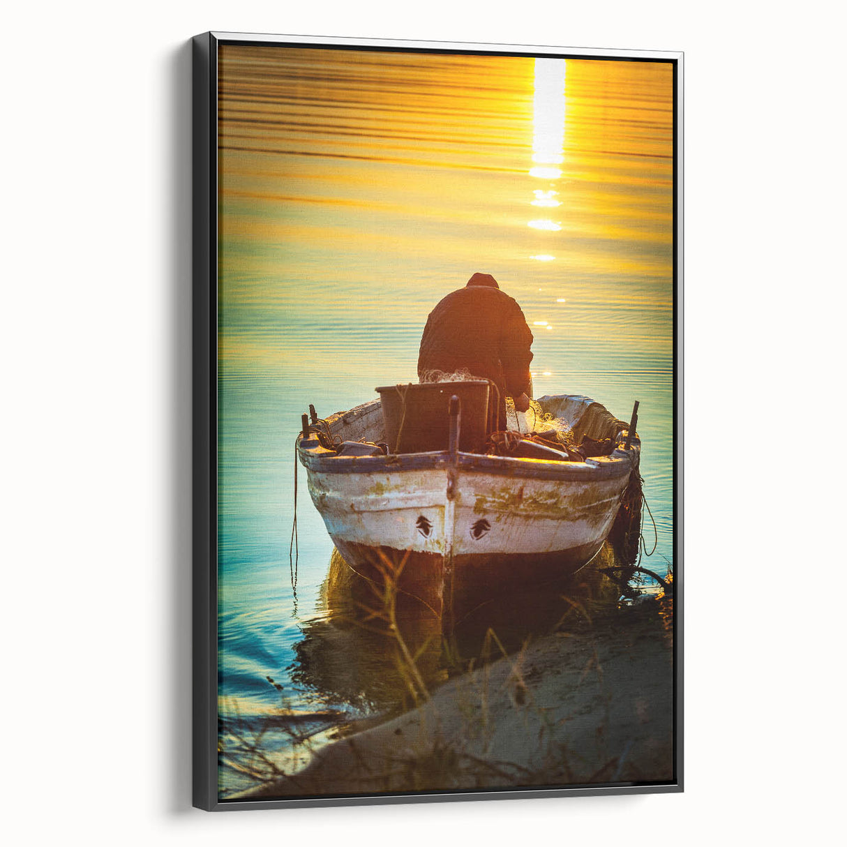 Black and white landscape art painting of Sicily on framed canvas, suitable for bedroom wall decor.