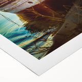 Art deco poster of a Sicilian landscape on rolled canvas, featuring muted earth tones, ideal for dining room decor.