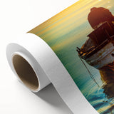 Art deco poster of Sicilian landscape on rolled canvas, featuring muted earth tones.