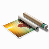 Rolled print of Sicilian scenery with vibrant floral foreground and muted background, ideal for classy bathroom wall art.