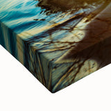 Large art depicting a black and white Sicilian landscape on stretched canvas, suitable for bedroom decor.