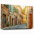 Acrylic print of a Tuscan landscape, featuring rolling hills and a vibrant sunset, ideal for dining room decor.