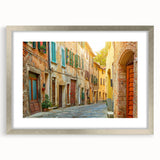 Textured abstract art print of Tuscany scenery in silver frame, ideal for extra large wall art in a living room.