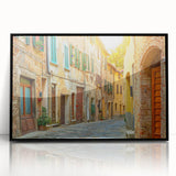Framed acrylic print of a large abstract depiction of Tuscany scenery in earthy tones, ideal for modern art wall decor.