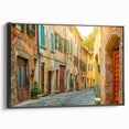 Black and white framed canvas of a Tuscan landscape, ideal for bedroom wall decor.