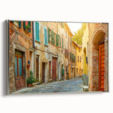 Framed canvas depicting a Tuscan landscape in vibrant colors, ideal for adding a vintage touch to any room decor.