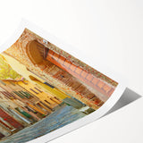 Extra large wall art featuring line art flowers and Tuscan scenery in subdued earth tones on rolled print.