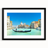 Extra large framed wall art of an abstract Venice scenery in vibrant, colorful hues, ideal for living room decor.