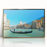 Acrylic print of Venice scenery with gold frame, featuring muted earth tones, ideal for modern art wall decor.