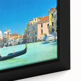 Extra large framed canvas of Venice scenery in black with colorful, textured art details, ideal for living room decor.