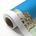 Art deco poster of Venice scenery on rolled canvas, with muted pastel colors, ideal for nursery wall art or dining room.