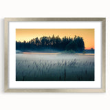 Extra large abstract art print of a European landscape in textured silver frame, ideal for living room decor.