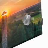 Large abstract wall art depicting a European Lithuanian landscape in muted earth tones on acrylic glass.