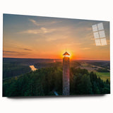 Large abstract wall art depicting a European scenery in muted earth tones on acrylic glass.