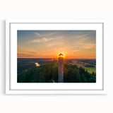 Textured abstract art print of a European scenery in muted earth tones, framed with a white mat, suitable for bedroom decor.