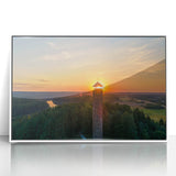 Mid-century modernist art depicting a European Lithuanian landscape in muted colors on a framed acrylic print.