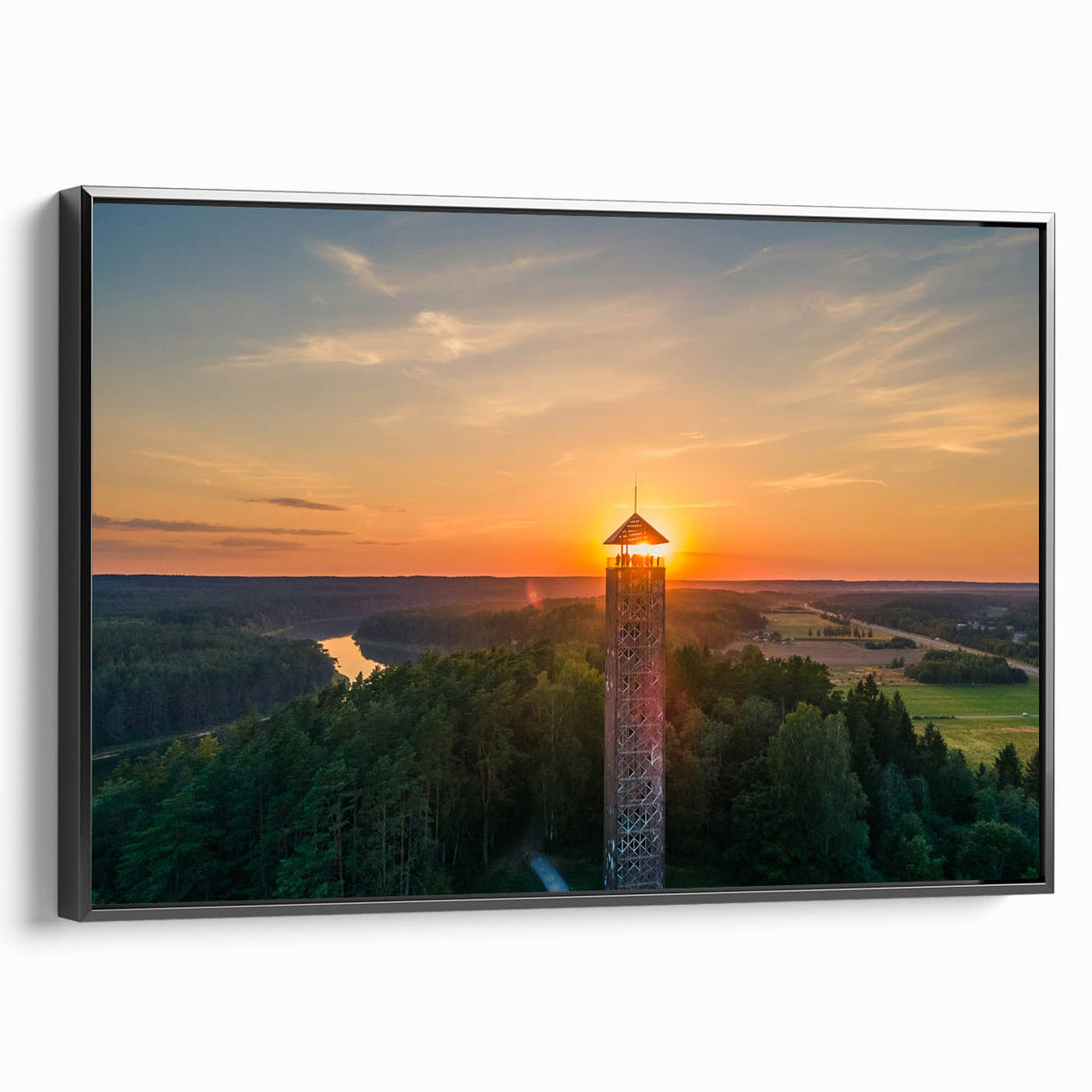 Framed canvas of a black and white vintage landscape painting of a European scenery, ideal for bedroom wall art.