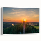 Vintage poster art of a Lithuanian scenery on framed canvas, with vibrant colors, ideal for living room decor.