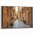 Black and white framed canvas of a vintage Malta landscape, suitable for bedroom decor.