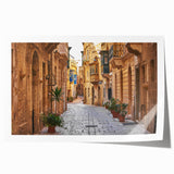 Extra large rolled print of a Malta scenery with floral motifs in vibrant hues, ideal for art wall dining room.