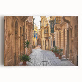 Black and white photograph of a European Malta scenery on stretched canvas, ideal for kitchen wall art.