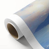 Art deco poster of the Mediterranean Sea with pastel blue and white tones on rolled canvas, suitable for nursery wall art.