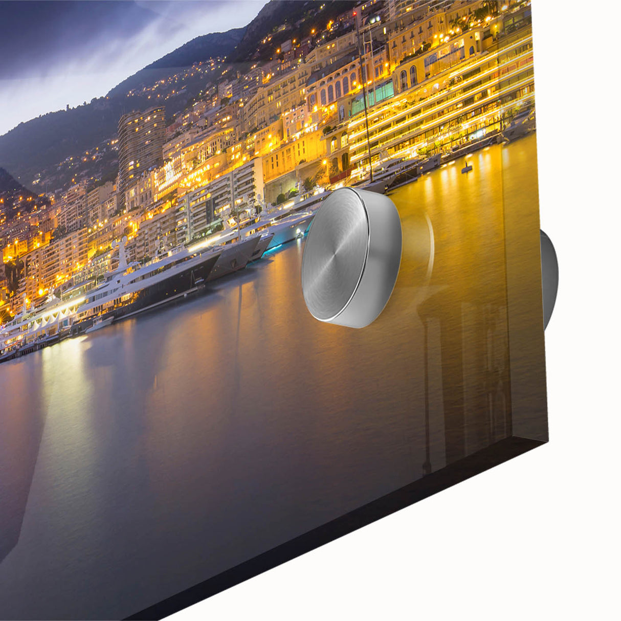 Large abstract wall art of Monaco scenery in muted earth tones on acrylic glass, suitable for dining room ambiance.