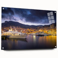 Acrylic print of a large abstract depiction of Monaco, featuring cool blue and teal tones.